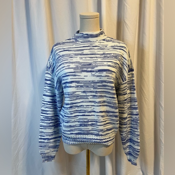Nine West Sweaters - Nine West - Heavyweight Knit Blue & White Funnel Neck Sweater | S NWT